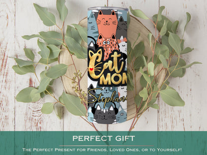 Personalized Cat Mom Tumbler - Custom Cat Mama Cup | Gift for Cat Lovers