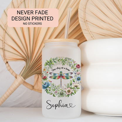 Personalized Dragonfly Frosted Glass Cup - Custom Tumbler for Coffee Lovers