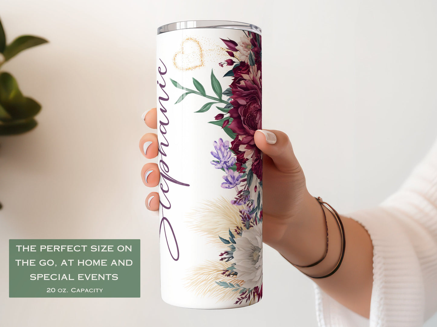 Purple Floral Tumbler - Personalized Fall Gift for Her or Purple Lovers