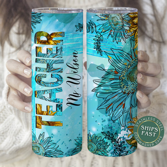 Customized Teacher Sunflower Tumbler - Gift for Teacher Appreciation and Back to School
