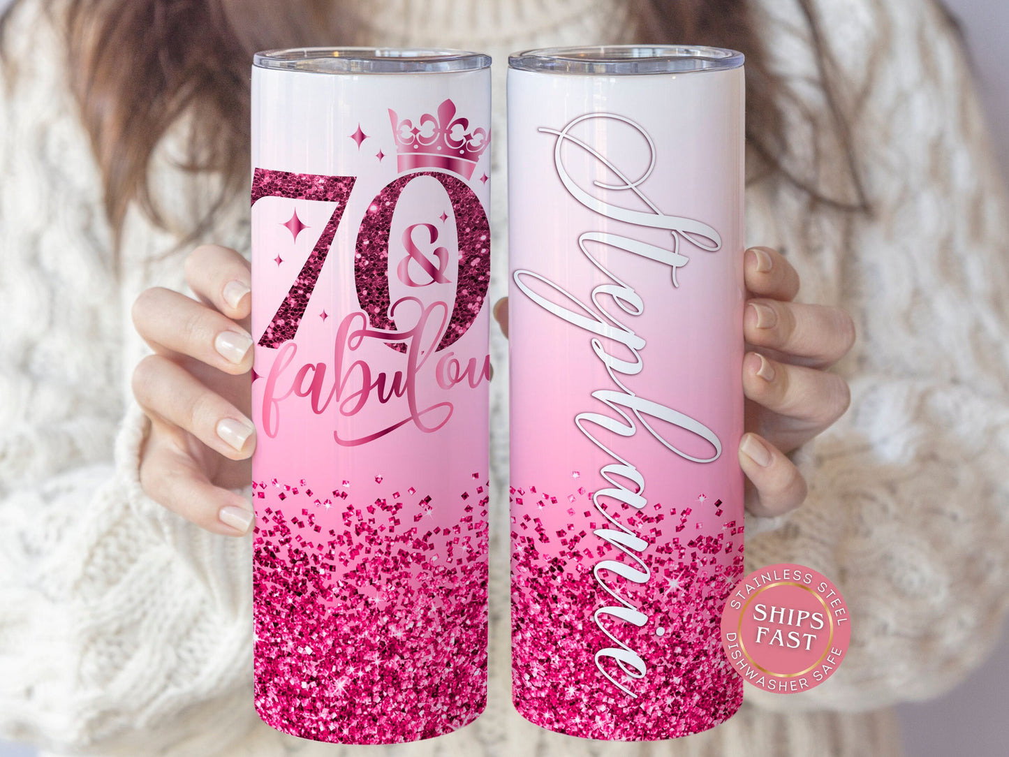Personalized 70th Birthday Tumbler - Fabulous Gift Travel Cup for Her