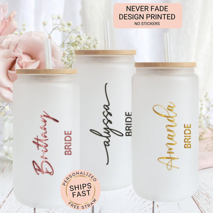 Personalized Bride Frosted Glass Tumbler - Bridesmaid Proposal Gift