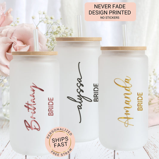 Personalized Bride Frosted Glass Tumbler - Bridesmaid Proposal Gift