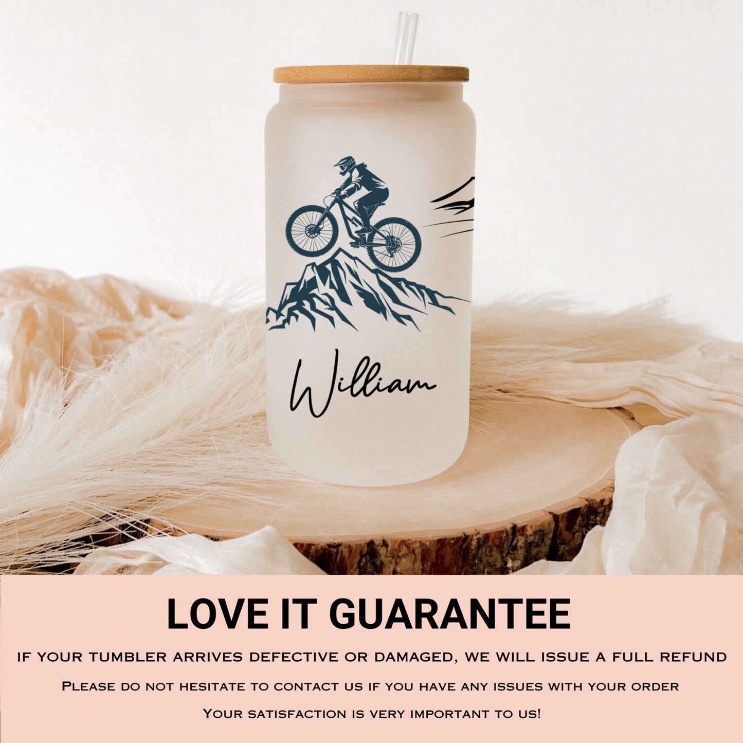 Personalized Mountain Bike Frosted Glass Cup - Custom Gift for Cycling Lovers & Enthusiasts