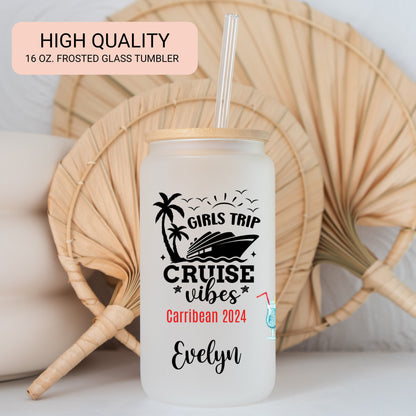 Personalized Frosted Glass Cup - Custom Cruise Tumbler for Girls Trip