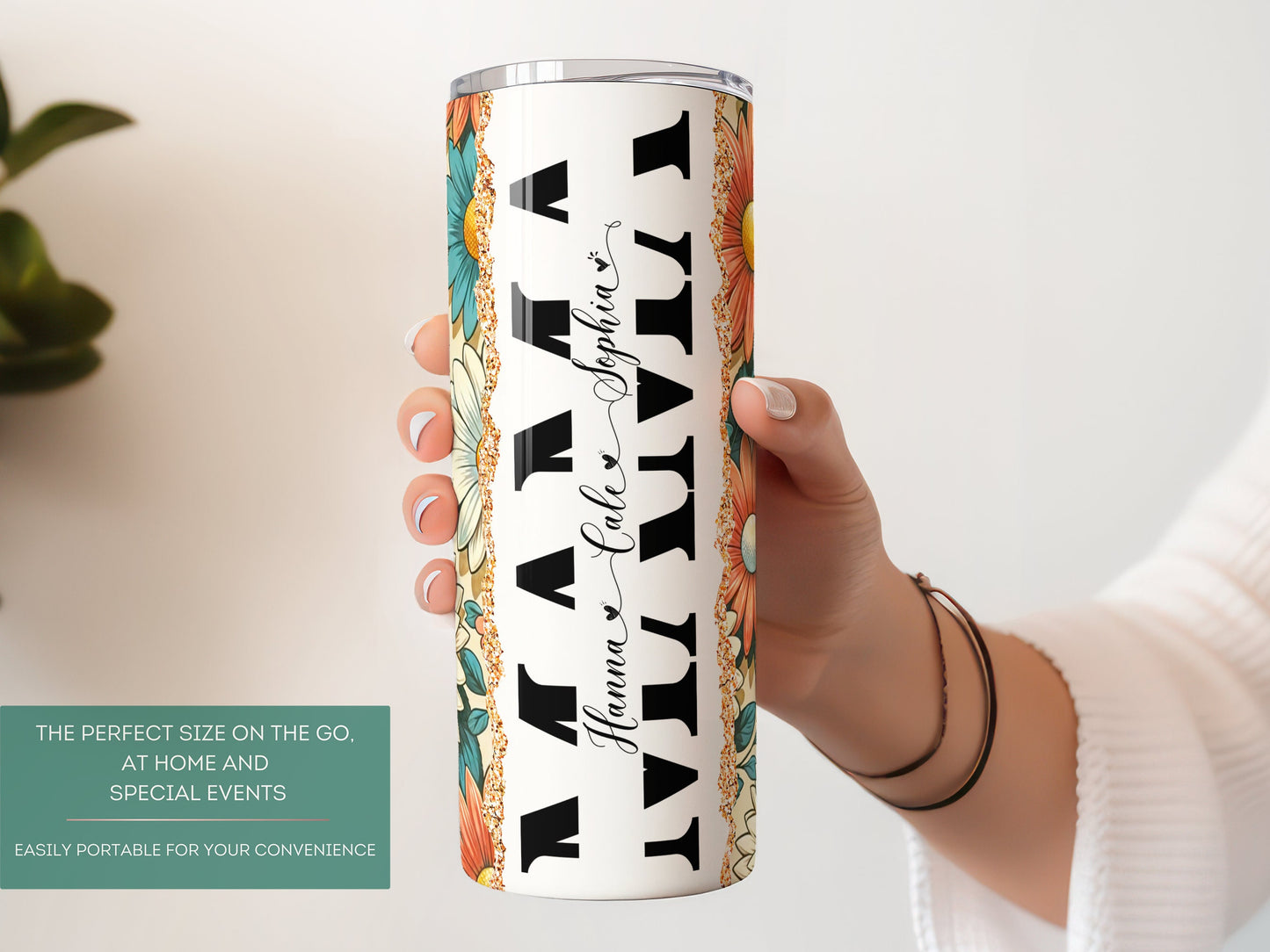 Personalized Retro Mama Tumbler - Custom Floral Design with Kids' Names