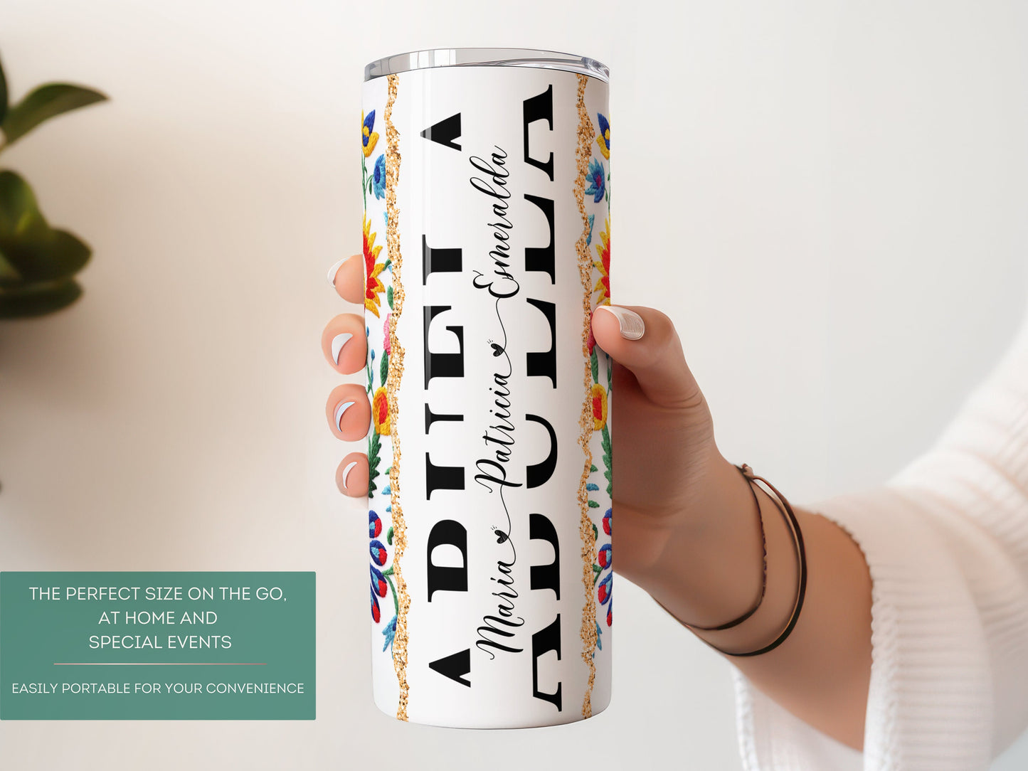 Personalized Abuela Tumbler - Custom Mexican Embroidery Travel Cup with Grandkids' Names