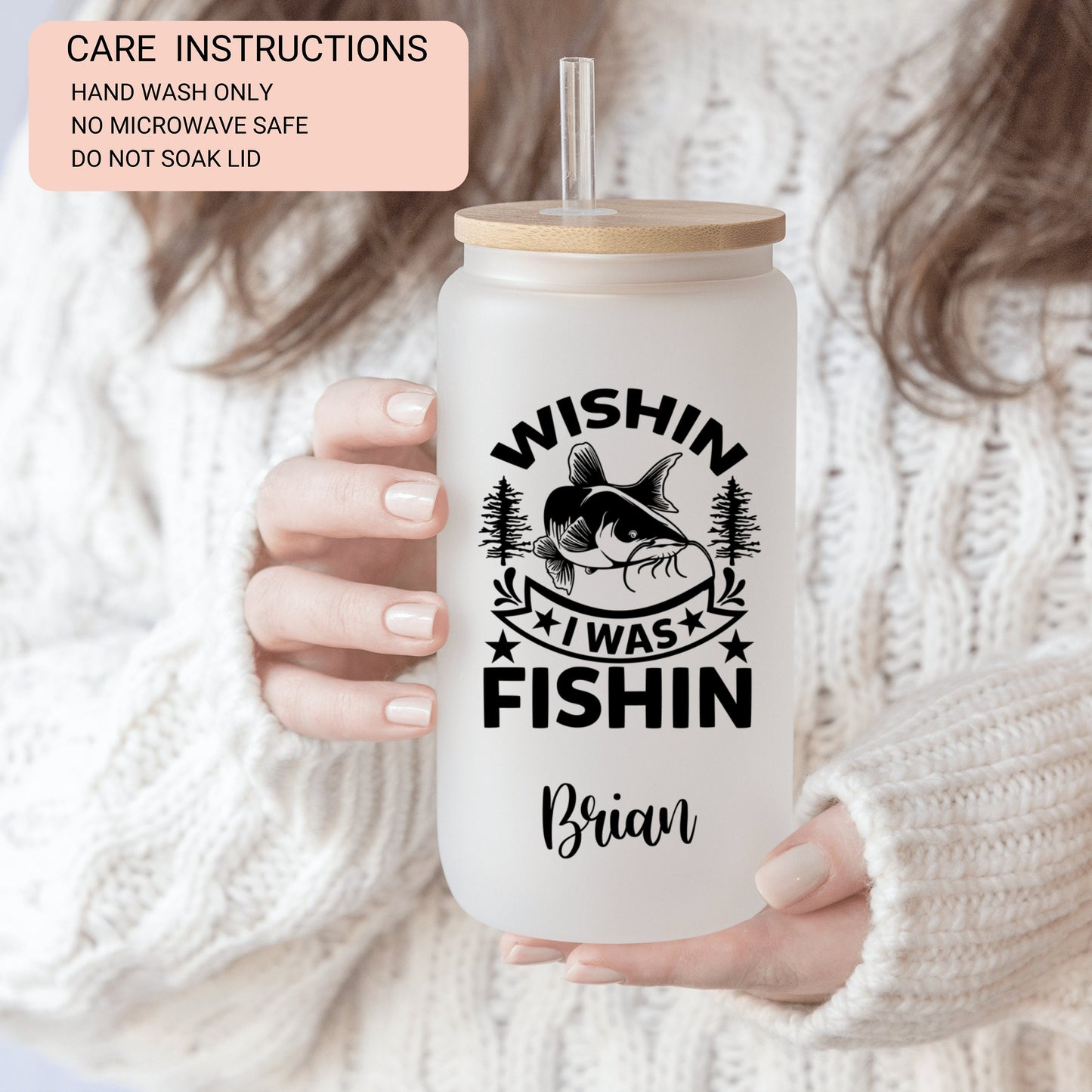 Personalized Fishing Frosted Tumbler - Don't Be a Dumb Bass Iced Coffee Cup