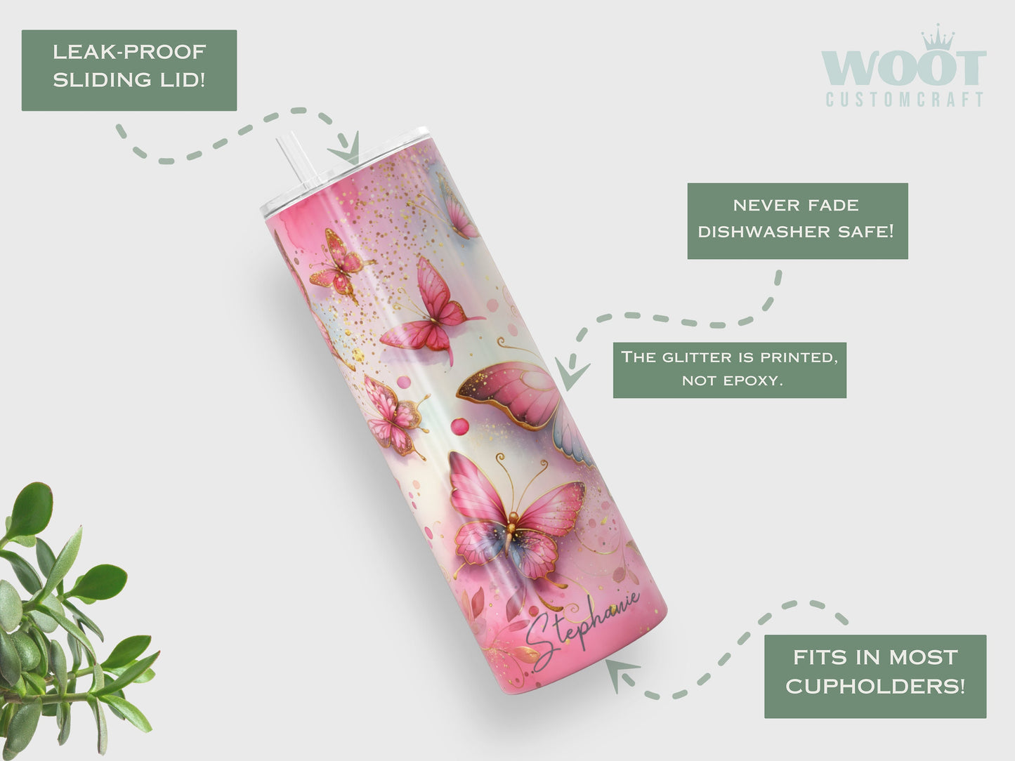 Personalized Pink Butterfly Tumbler - Gift for Butterfly Lovers and Women