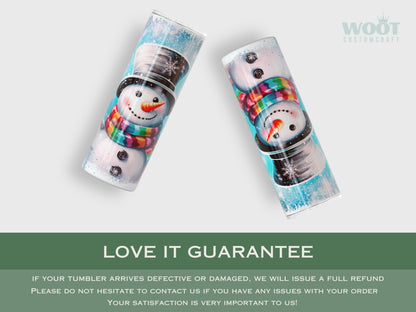 Personalized Blue Snowman Tumbler - Cute Christmas Gift for Her