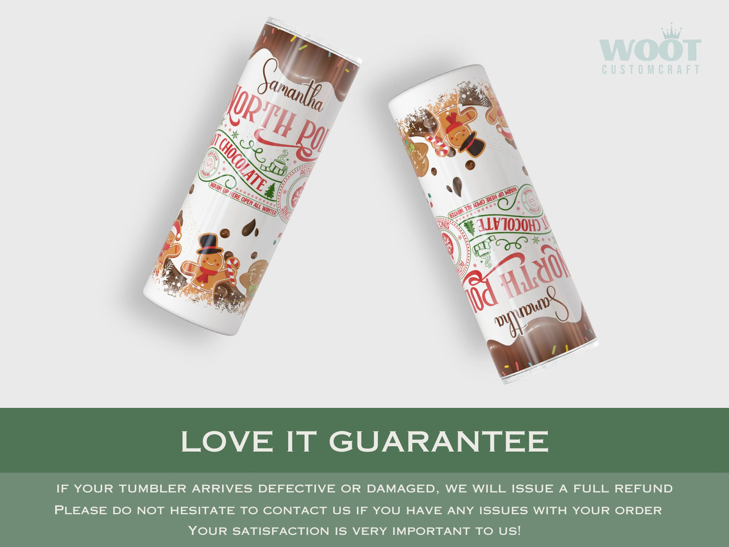 Personalized North Pole Tumbler - Christmas Gift with Gingerbread Design