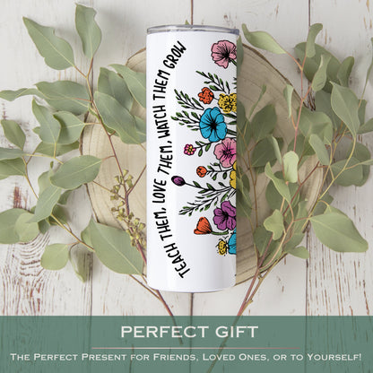 Personalized Floral Teacher Tumbler - Custom Wildflower Design for Appreciation Gift