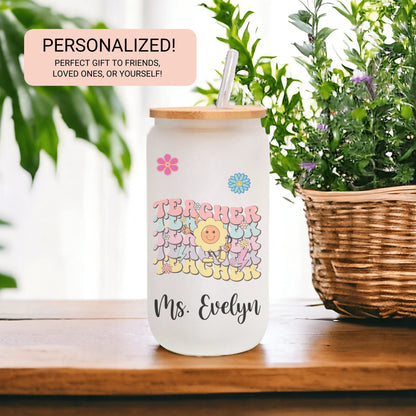 Personalized Retro Teacher Frosted Tumbler - Custom Iced Coffee Cup