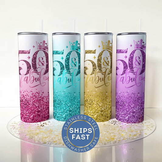 50th Birthday Gift Personalized Birthday Tumbler 50 and Fabulous Tumbler Gift for Women Custom Name Tumbler Insulated Tumbler Birthday Gift for Women Hot Cold Drink Tumbler Party Favor