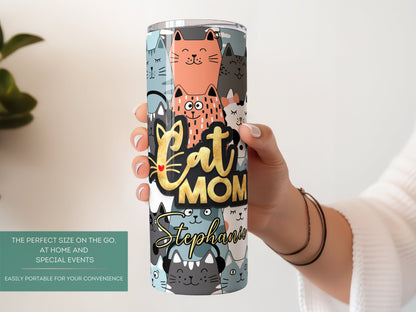 Personalized Cat Mom Tumbler - Custom Cat Mama Cup | Gift for Cat Lovers