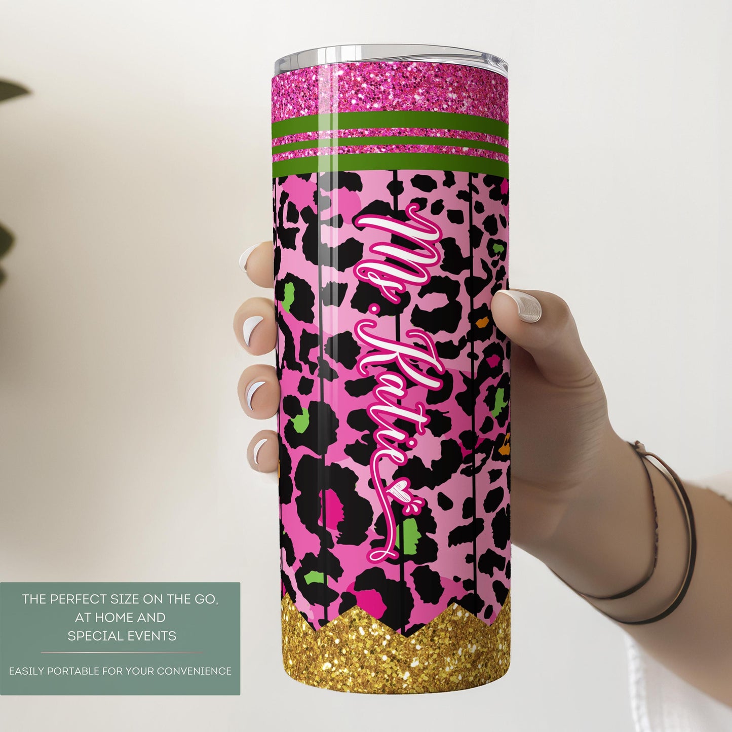 Customized Pink Leopard Teacher Tumbler - Personalized Gift for Educators