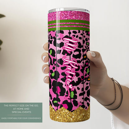 Customized Pink Leopard Teacher Tumbler - Personalized Gift for Educators