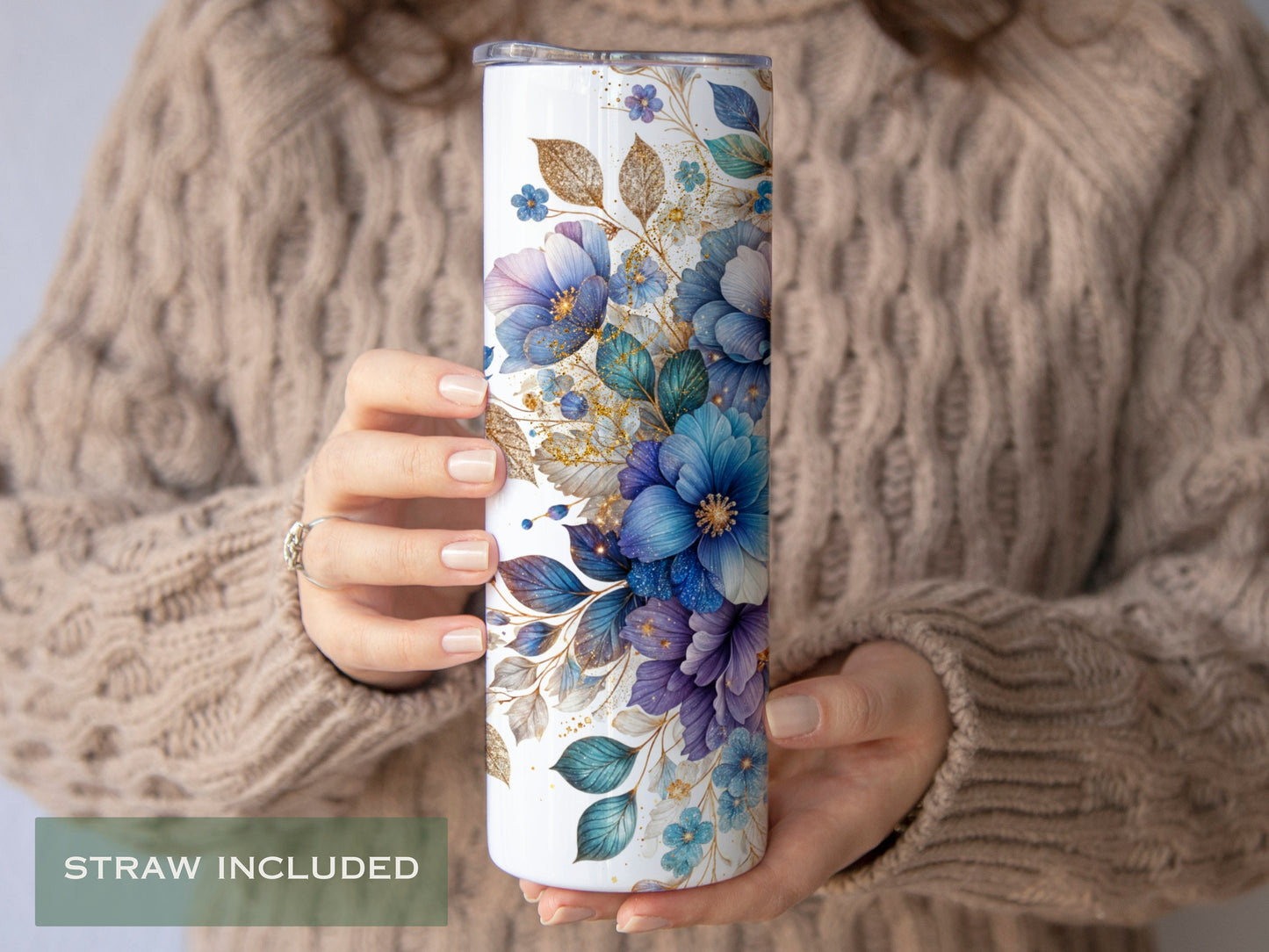 Personalized Purple Floral Glitter Tumbler - Fall Gift for Her or Purple Lovers