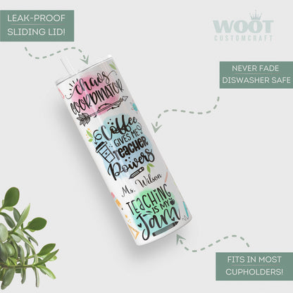 Personalized Teacher Tumbler - Chaos Coordinator Affirmation Appreciation Gift