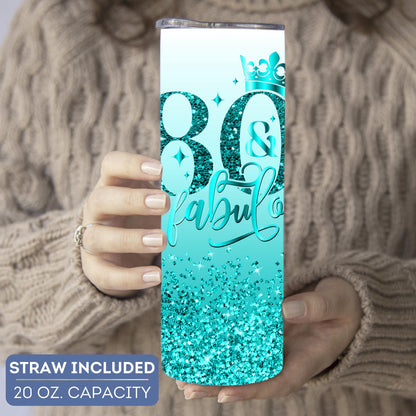 Personalized 80th Birthday Tumbler - Glitter Travel Cup Gift for Her