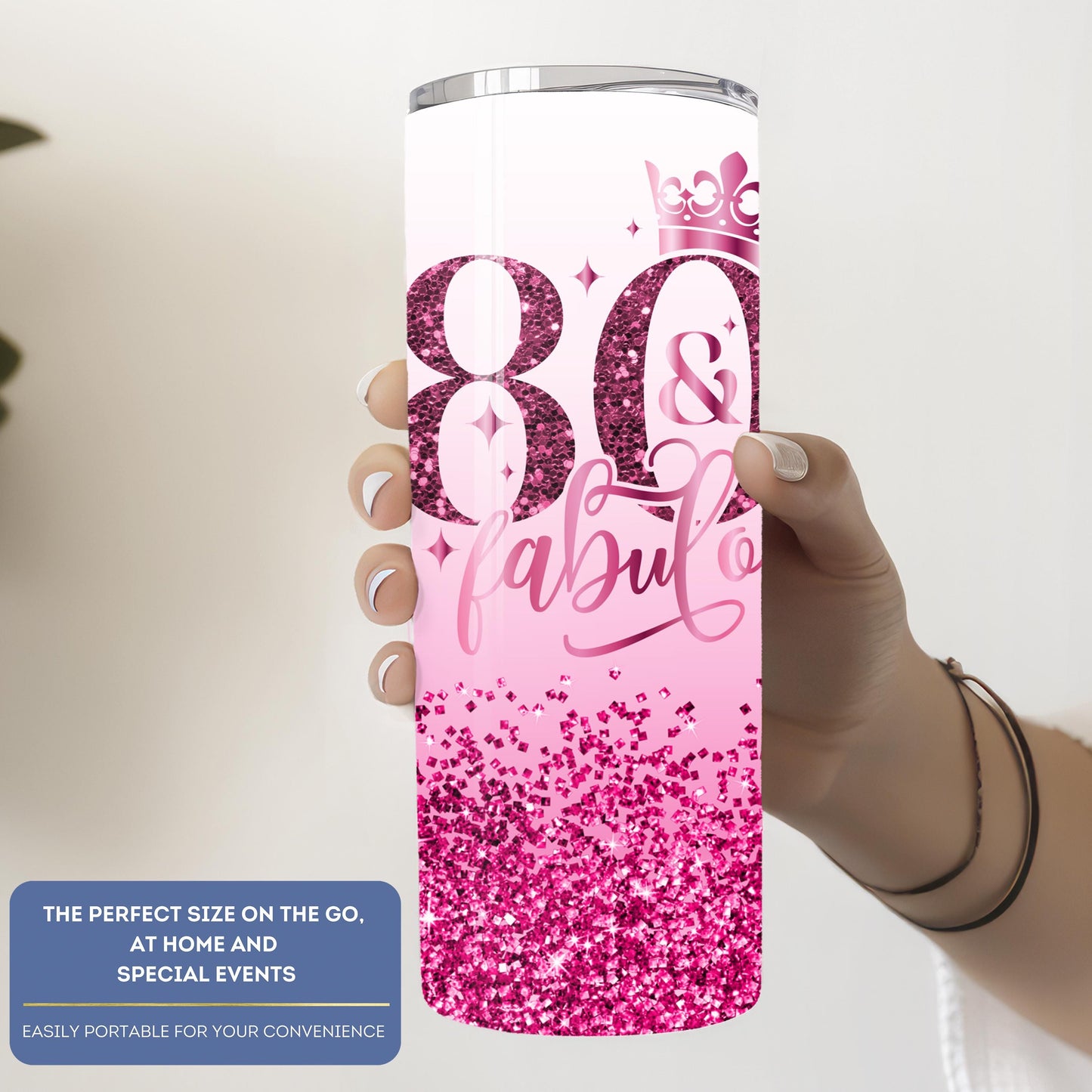 Personalized 80th Birthday Tumbler - Glitter Travel Cup Gift for Her