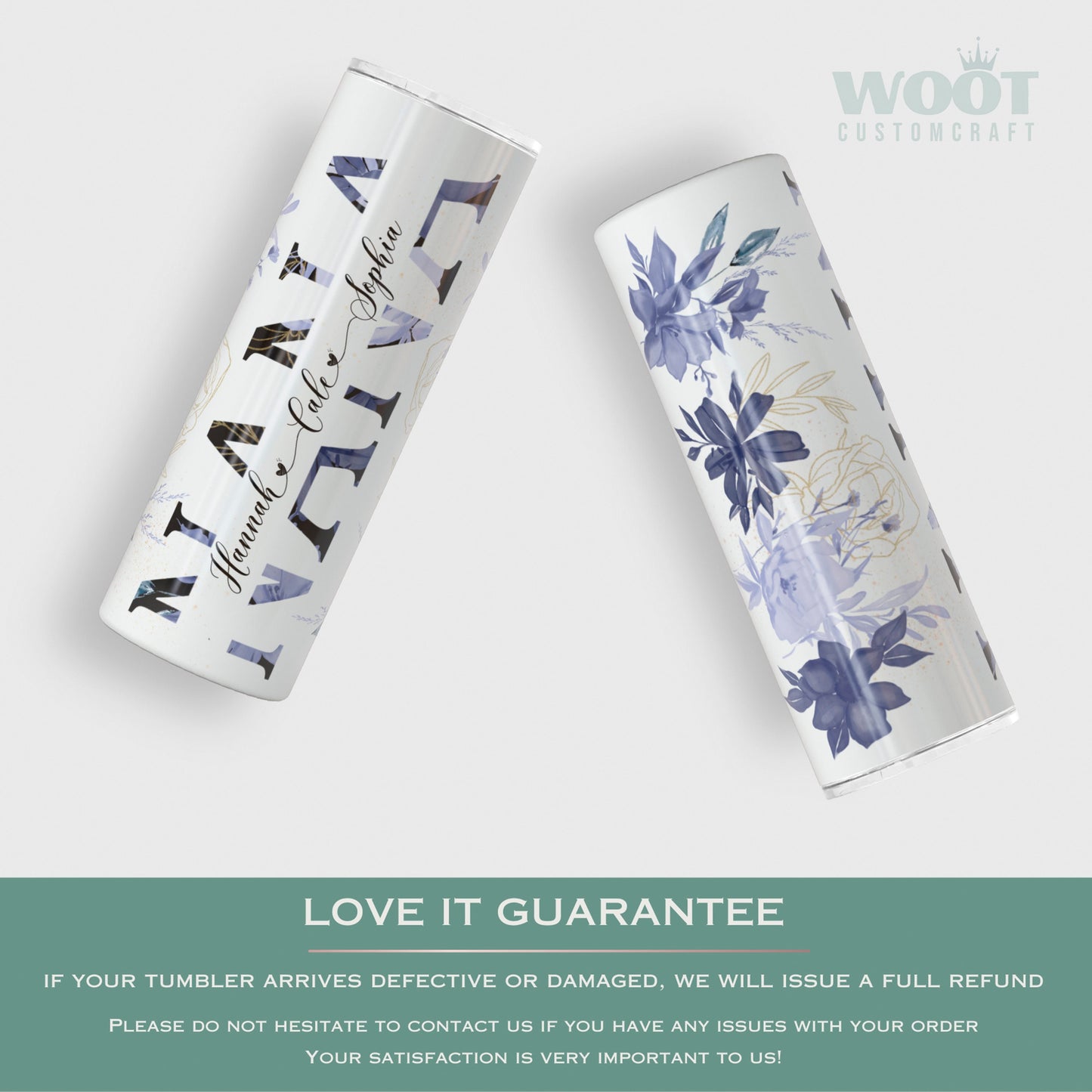 Personalized Nana Tumbler - Custom Floral Travel Cup with Grandkids' Names