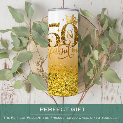 Personalized 50th Birthday Tumbler - Fifty and Fabulous Gift for Her