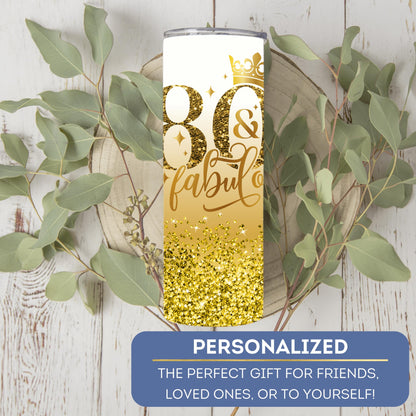 Personalized 80th Birthday Tumbler - Glitter Travel Cup Gift for Her