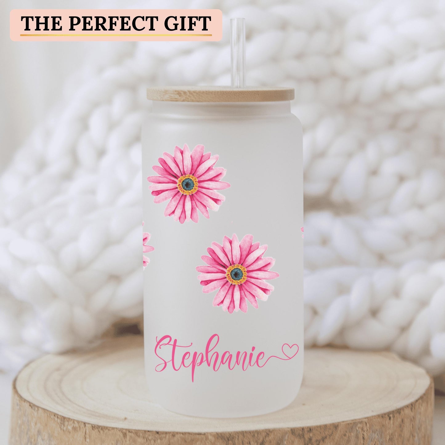 Retro daisy flower cup designed for floral lovers perfect as a trendy can glass for iced beverages