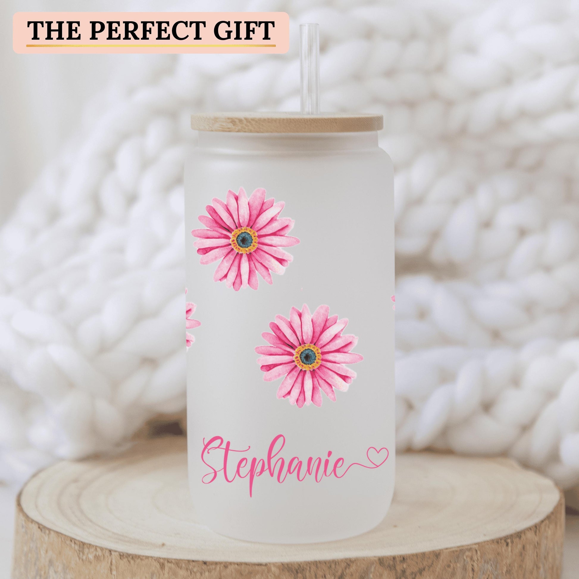 Retro daisy flower cup designed for floral lovers perfect as a trendy can glass for iced beverages
