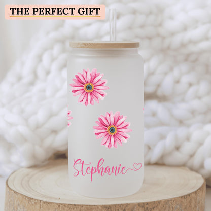 Retro daisy flower cup designed for floral lovers perfect as a trendy can glass for iced beverages
