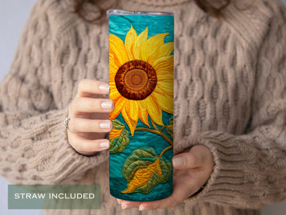 Personalized Sunflower Tumbler - Custom Teal Travel Mug for Sunflower Lovers
