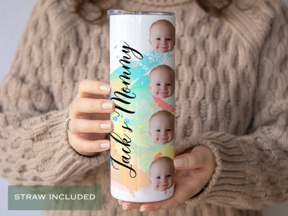 Personalized Watercolor Baby Face Tumbler - Custom Photo Cup for Mom or Grandma