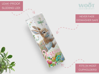 Personalized Rabbit Tumbler - Floral Easter Gift for Rabbit Lovers