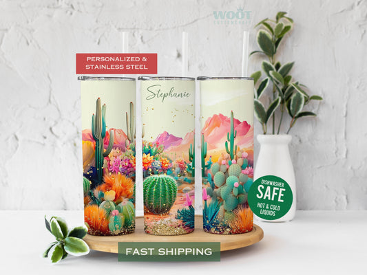 Personalized Cactus Tumbler - Custom Gift for Succulent Lovers and Her