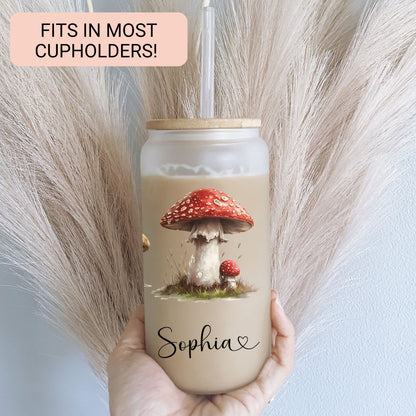 Personalized Retro Mushroom Frosted Glass Cup - Custom Tumbler for Iced Drinks