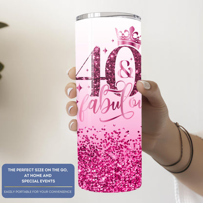 Customized 40th Birthday Tumbler - Fabulous 40 Glitter Cup for Her