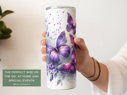 Personalized Purple Butterfly Tumbler - Glitter Gift for Butterfly Lovers