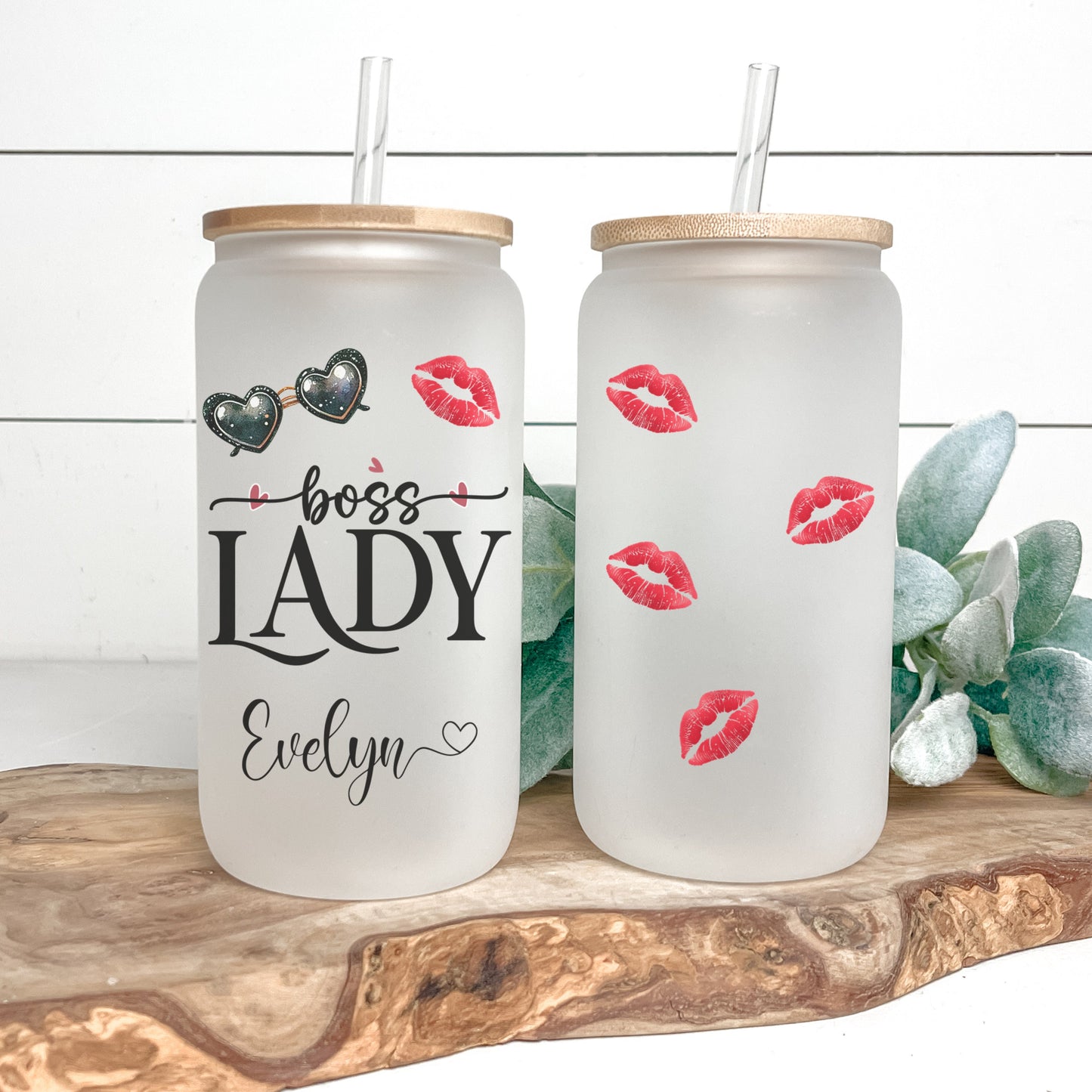 Lady Boss Cup Personalized, Lady Boss Glass Cup, Custom Lady Boss Frosted Glass Cup, Lady Boss Glass Tumbler, Lady Boss Iced Coffee Cup