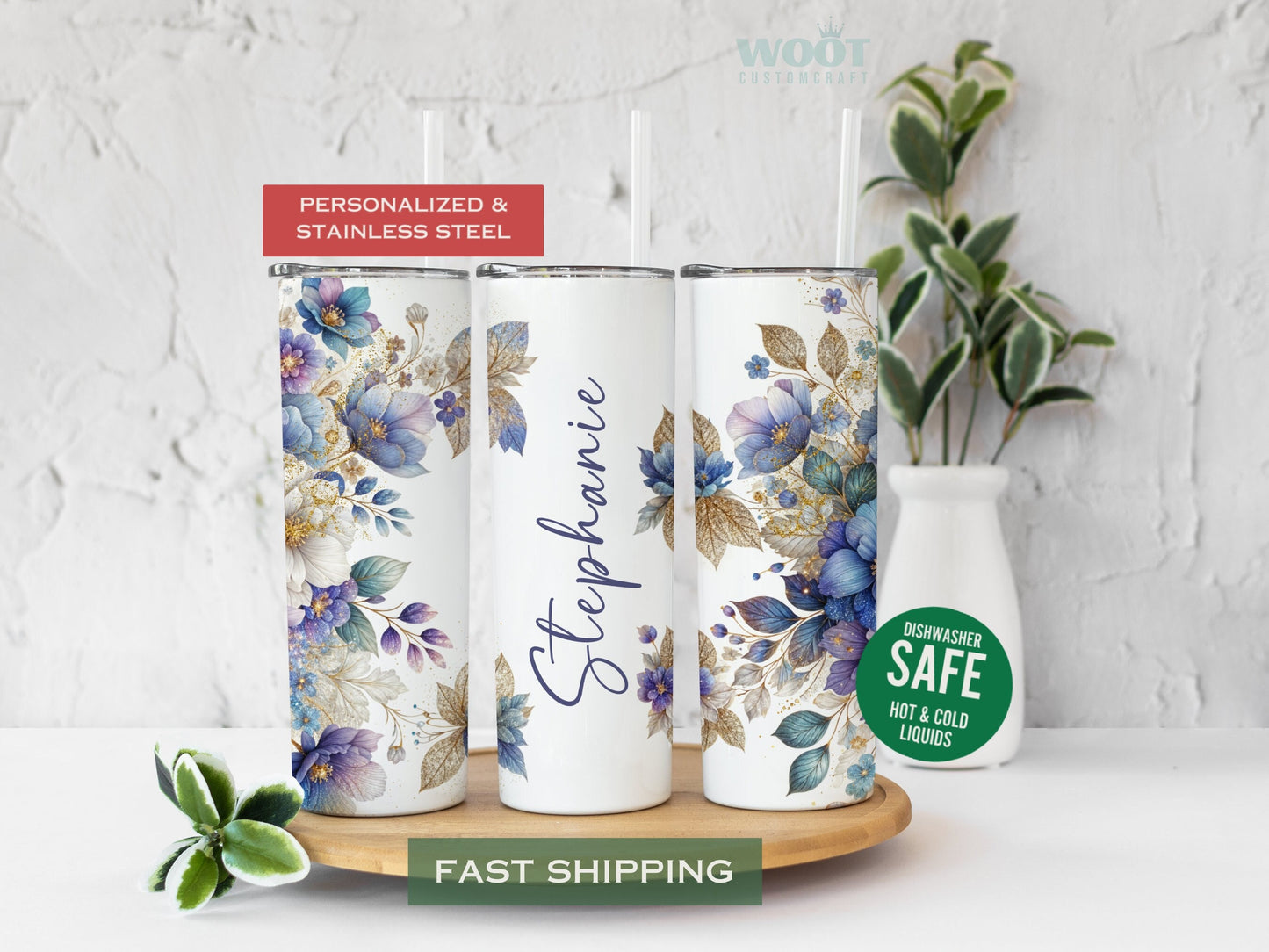 Personalized Purple Floral Glitter Tumbler - Fall Gift for Her or Purple Lovers