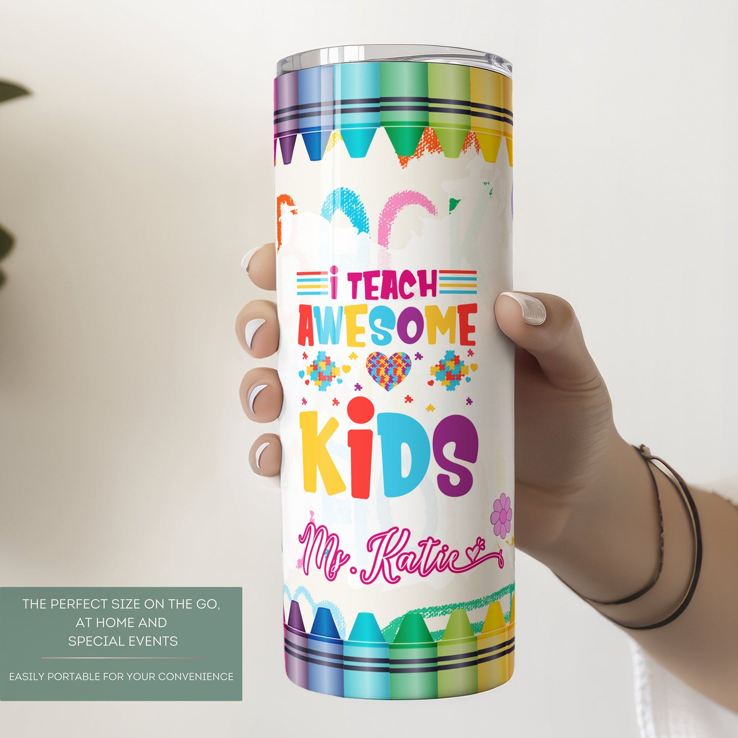 Personalized Autism Awareness Teacher Tumbler - Gift for Educators of Awesome Kids