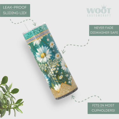 Personalized Teacher Tumbler - Daisy Design for Back to School Appreciation Gift