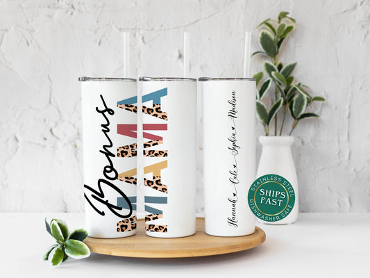 Personalized Bonus Mama Tumbler with Kids' Names - Thoughtful Gift Travel Cup for Bonus Moms