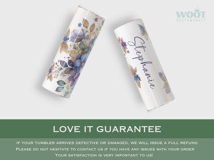 Personalized Purple Floral Glitter Tumbler - Fall Gift for Her or Purple Lovers