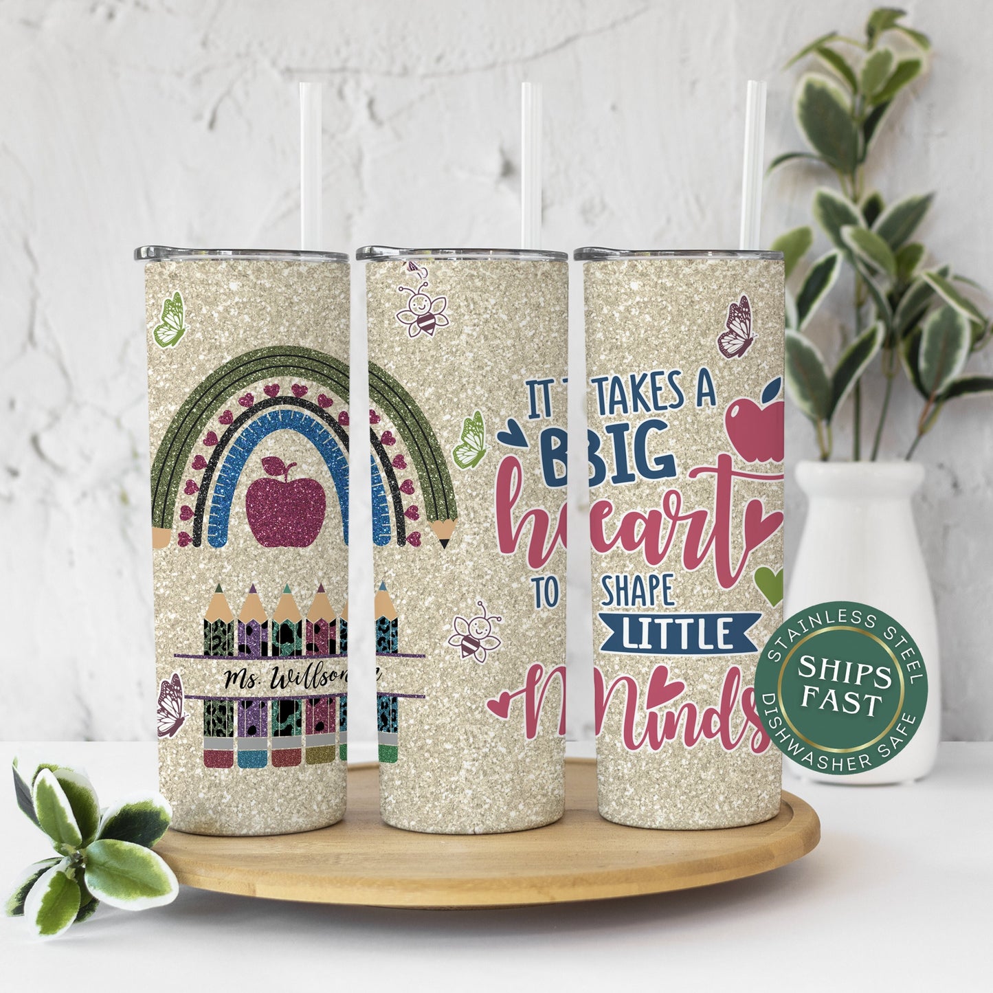 Custom Teacher Travel Tumbler - It Takes a Big Heart to Shape Little Minds Gift