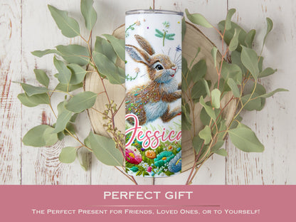 Personalized Rabbit Tumbler - Floral Easter Gift for Rabbit Lovers