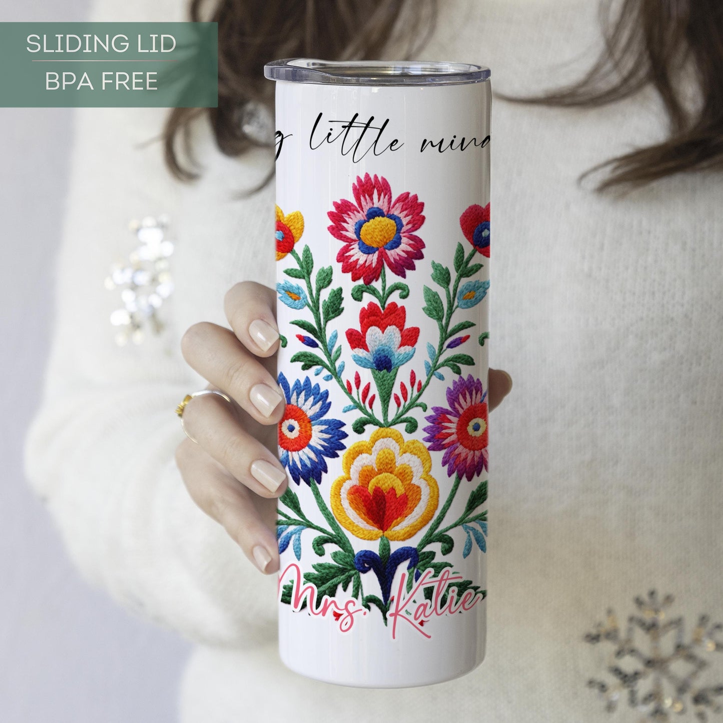 Customized Teacher Tumbler - Floral Appreciation Gift Helping Little Minds Grow