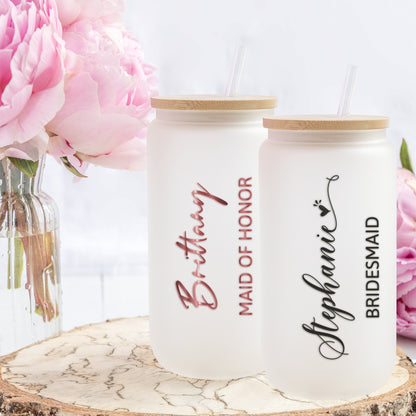 Personalized Maid of Honor Tumbler - Custom Frosted Glass Gift for Her