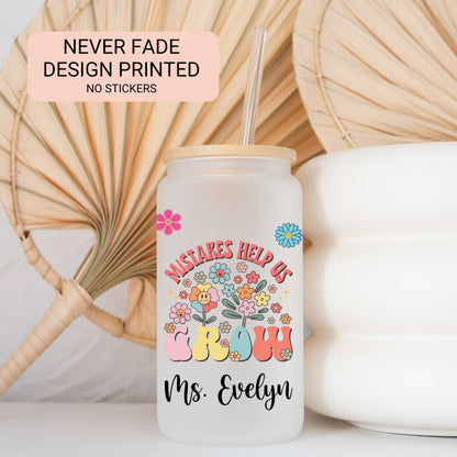 Personalized Teacher Frosted Glass Tumbler - Custom Iced Coffee Cup Gift