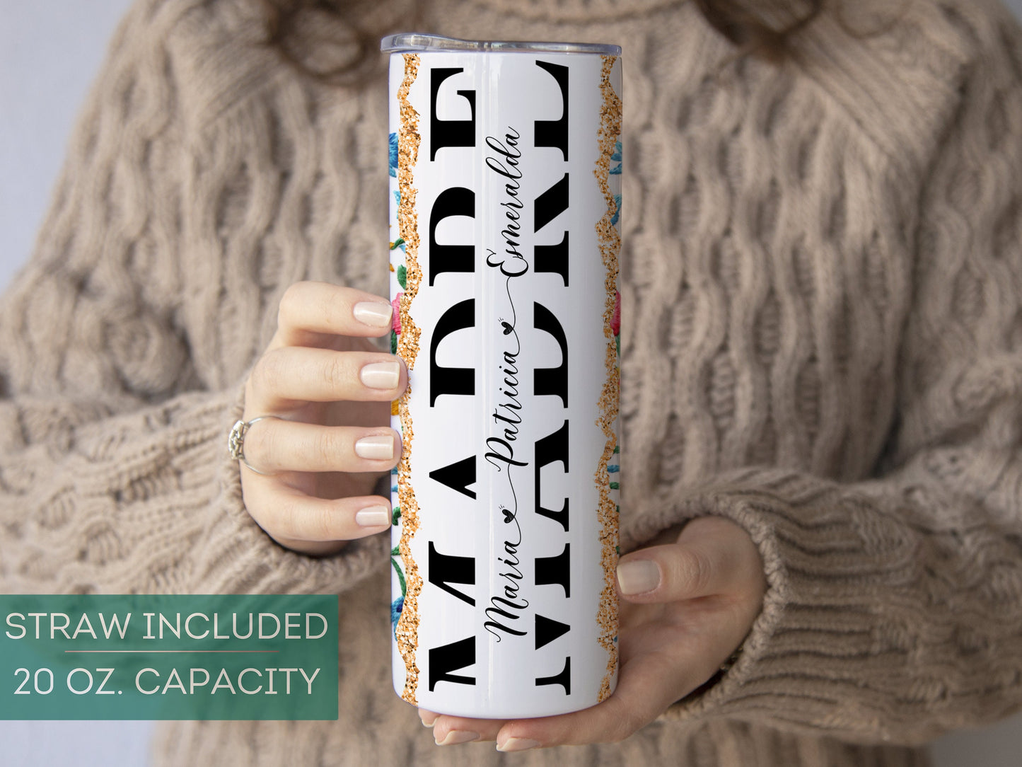 Personalized Madre Tumbler with Kids Names  Custom Dia De Las Madres Gift  Mexican Embroidery Design